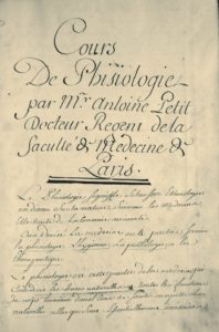 Médecine. Antoine Petit. Manuscrit autographe inédit.