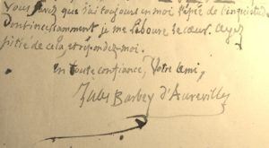 Barbey d'Aurevilly. Lettre autographe signée
