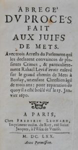 Antisémitisme. Procès de Raphaël Lévy. 1670.